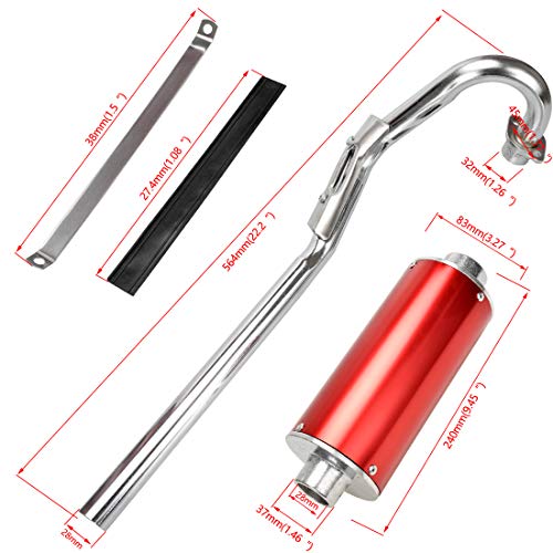 FVRITO Exhaust Pipe Muffler Silencer Kit for 125cc 110cc 70cc Dirt Pit Bike, 28mm Muffler for Chinese XR50 CRF50 Coolster SSR Baja Taotao Atomik Thumpstar Roketa Apollo Motorcycle ATV Parts Red - color: Red