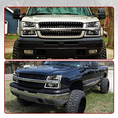 DWVO LED DRL Headlight Assembly Compatible with 2003-2006 Silverado Black - color: B Black Housing Clear Reflector