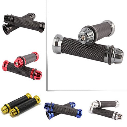 Motorcycle 7/8" CNC Hand Grips Aluminum Rubber Gel Handlebar for Sport Bike(Red) - color: Gray