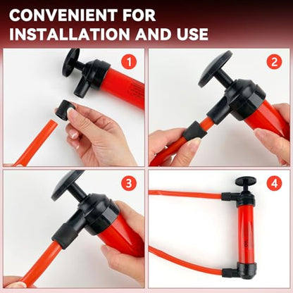 ZUFECY Multi-Function Siphon Pump Kit - Hand-Operated Fuel Transfer Pump with 39.4Inch Hose, for Gasoline, Oil, Water, Air & Inflation, Car and Home Emergency Use