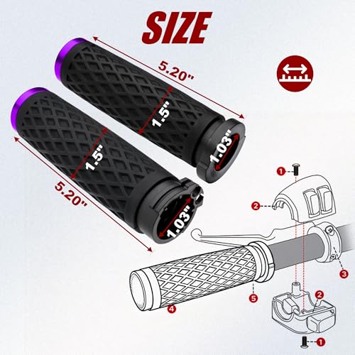 Purple 1" Silicone Cable Throttle Grips with Rear End Cap - color: Purple