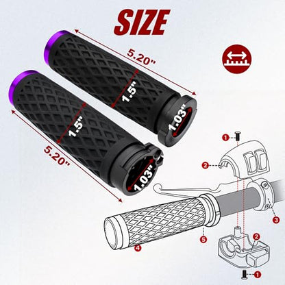 Purple 1" Silicone Cable Throttle Grips with Rear End Cap - color: Purple