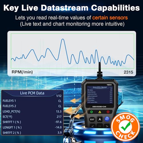 AMTIFO OBD2 Scanner with Battery Tester - Check Engine Light & Emissions Readiness, Plug & Play, Battery Health, Real-Time Date, Car Code Reader, Support All OBD II Vehicles