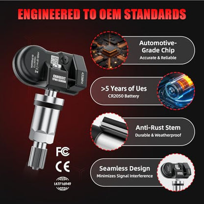 Pre-Programmed TPMS Sensor 433MHz for Chevrolet Silverado/GMC Sierra 1500 2500 3500 (2019-2025), Tahoe/Yukon/Escalade (2021-2025), Suburban (2020-2025), Replace OE 13598773, 13540603-4 Pack