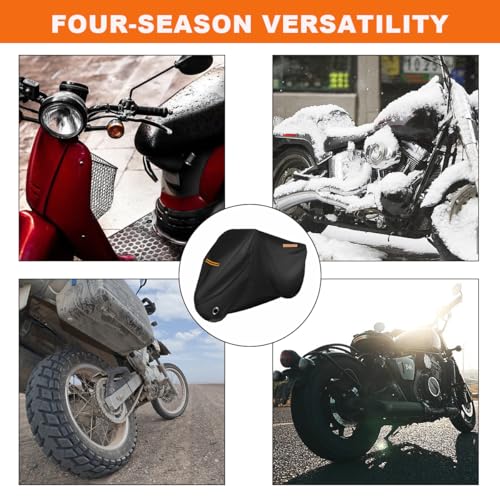 KVAEY Motorcycle Cover, 190T All-Season Waterproof Sun Protect Motorcycle Cover with Lock Hole, All-Around Outdoor Protection Cover for Motorcycle Scooter, Motorcycle Accessories