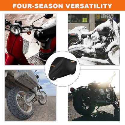 KVAEY Motorcycle Cover, 190T All-Season Waterproof Sun Protect Motorcycle Cover with Lock Hole, All-Around Outdoor Protection Cover for Motorcycle Scooter, Motorcycle Accessories
