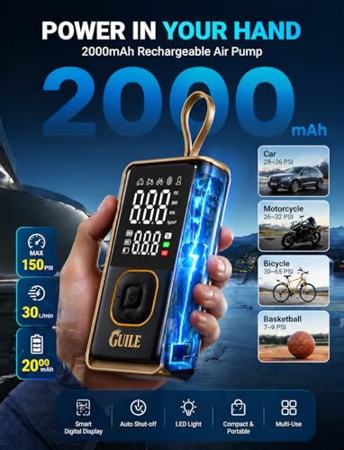 GUILE Portable Tire Inflator, 150 PSI Cordless Air Compressor Pump