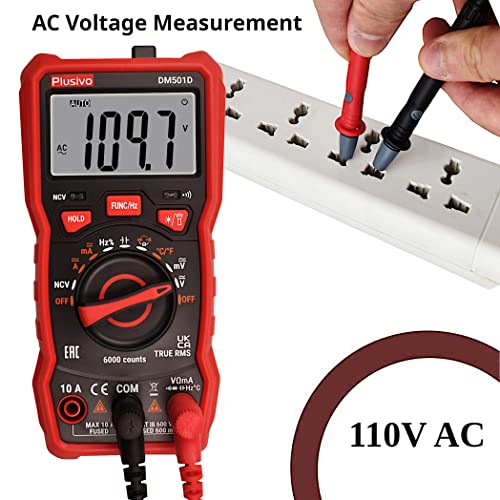 Multimeter 6000 Counts Digital Multimeter Auto Ranging TRMS AC DC Voltmeter Ohm Volt Amp NCV Diode Tester; Measures Voltage Current Resistance Temperature Frequency Buzzer with Test Leads, Probes