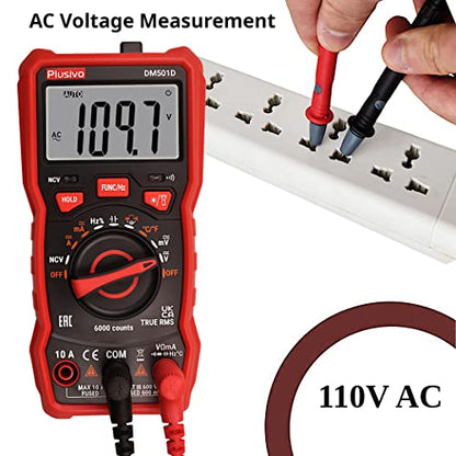 Multimeter 6000 Counts Digital Multimeter Auto Ranging TRMS AC DC Voltmeter Ohm Volt Amp NCV Diode Tester; Measures Voltage Current Resistance Temperature Frequency Buzzer with Test Leads, Probes