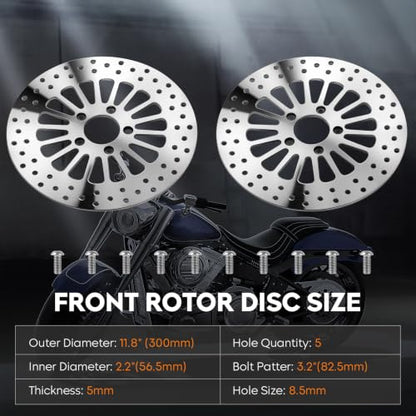 11.8" Polished Front & Rear Brake Rotors w/Bolts Set Fit forHarley Davidson Touring, for Electra Glide/Road King/Street Glide/Road Glide 2008-2022-3 PCS - size: 2 Front 1 Rear Rotor