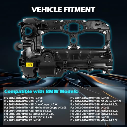 Valve Cover with Gasket & Hardware - Compatible with 2012-2018 BMW 228i/320i/328i/428i/528i/X1/X3/X4/X5/Z4 2.0L N20 Engine Replace 11-12-7-588-412 11127588412 - color: N20 Valve Cover