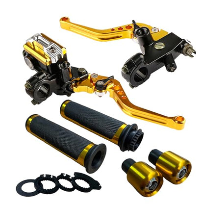 7/8 22mm Motorcycle Brake Lever Handlebar Lever Master Cylinder Clutch Levers Left & Right Set + Hand Grips + Handlebar Ends Set Fit for Harley Honda Kawasaki Suzuki Yamaha(Gold) - color: Gold-Set