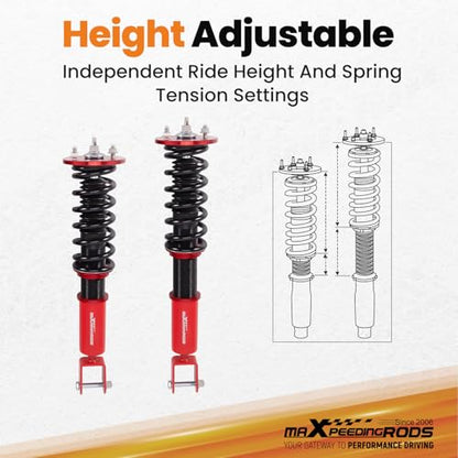 maXpeedingrods Coilovers for Acura TL FWD & AWD 2009-2014, 24 Levels Damping Adjustable Coilover Suspension Kit, Height Adjustable Shock Absorber Struts, Lowring Kit by 1-3" Red