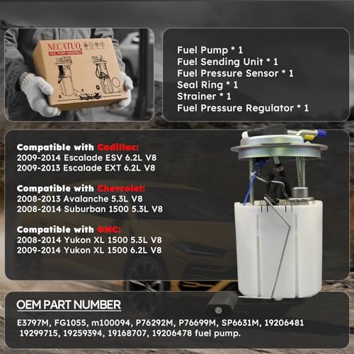 E3797M Electric Fuel Pump Module Assembly w/Sending Unit Pressure Sensor Compatible with Cadillac Escalade ESV EXT Chevrolet GMC Avalanche Suburban Yukon XL 1500 5.3L 6.2L, For FG1055 19299715 - size: E3797M