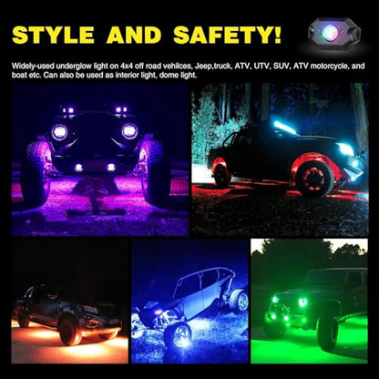 Nilight RGB LED Rock Lights Kit 8PCS Underglow Pod Lights - color: RGB 3LED, size: 8 Pods