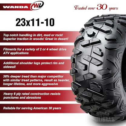 WANDA Set of 2 ATV UTV tires 23x11-10 23X11X10 6PR bighorn Style - size: 23x11-10