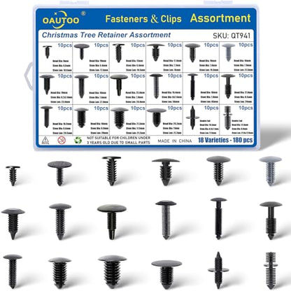 180pcs Single Head Xmas Tree Retainer Clip Assortment Automotive Push Pin Rivets Kit