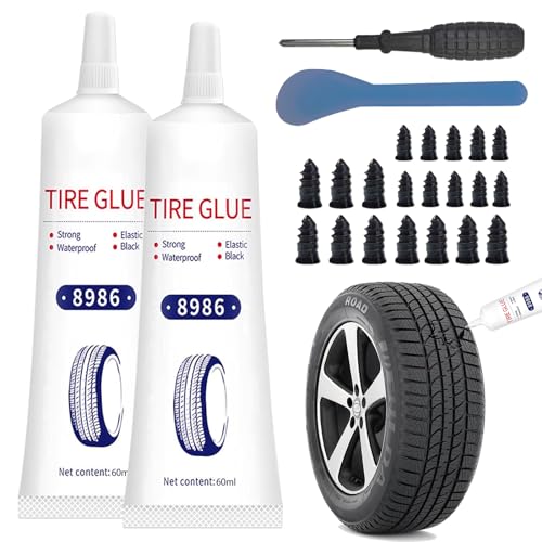 1DFAUL 24Pcs Tire Repair Glue Kit, 120ml Tire Patch Glue with Rubber Nail