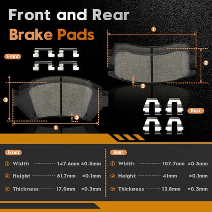 BETTHAND Front And Rear Brake Pads And Rotors Compatible With Chevy - size: 56641*2+56629*2+D1224-7693+D814-7387