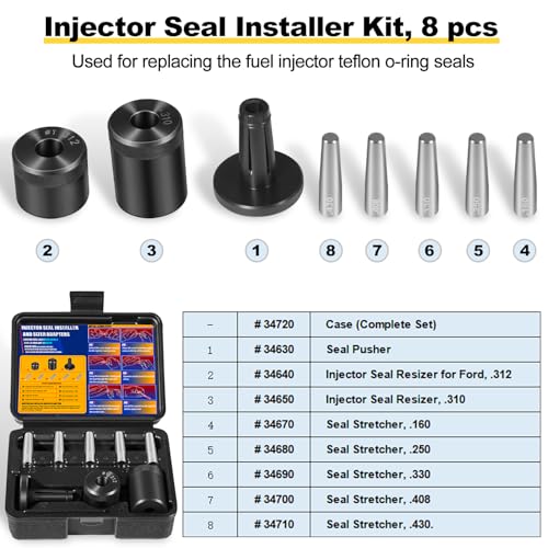 34720 Injector Seal Installer Kit Compatible with Ford, GM and Subaru Many Engines fit for Hitachi Bosch Continental Fuel Injectors Seals (8 PCS)