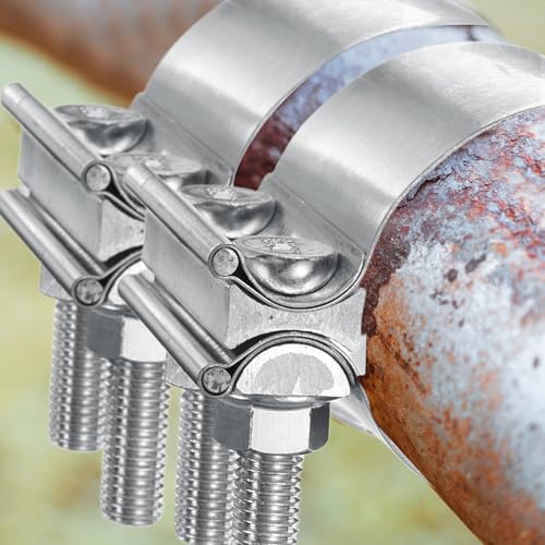 HARFINGTON Exhaust Clamp 1.57" Stainless Steel Lap Joint Band Clamp Exhaust Pipes Connection with M10x54 Screws for Car Muffler Elbow Pipes - size: 1.57 inch