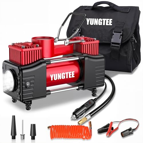 YUNGTEE Portable Tire Inflator, 12V 150 PSI Dual-Cylinder Air Compressor - color: Red