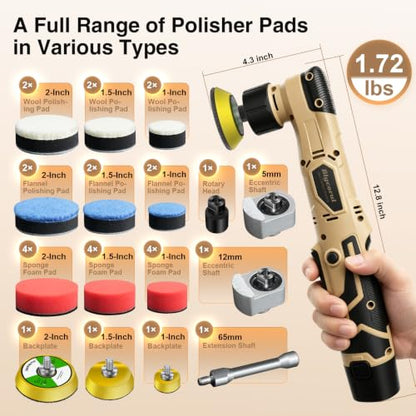 Cordless Mini Polisher, DA&RO Mini CarBuffer Polisher - style: 2*Batteries Kit