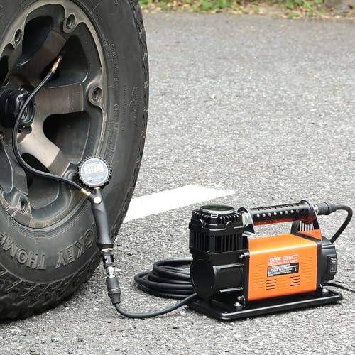 VEVOR 12V Heavy Duty Air Compressor - with Digital Pressure Gauge Tire Inflator Kit, 7.06 CFM Portable Tire Inflator, 150PSI Offroad Air Pump with Adapters for Trucks Car SUV 4 x 4 Vehicle RV - style: 7.06CFM with Digital