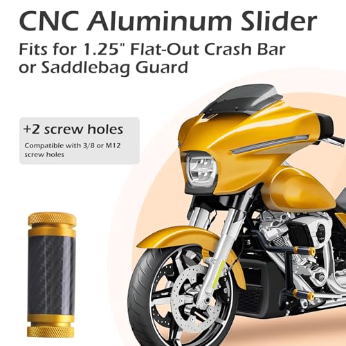 Crash Bar Sliders End Caps CNC Carbon Fiber Inlay Decorative Colored Ends for Front Engine Guard Rear Saddlebag Guard (Gold) - color: Gold