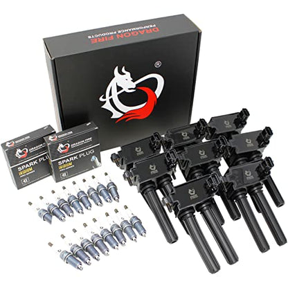 AIP Electronics Dragon FIRE Performance Ignition Coils & Iridium Spark Plugs Compatible with 08-19 Dodge Jeep Chrysler Ram 5.7 5.9 6.1 6.4 V8 56029129AB UF504 LZFR5CI-11 92145 OEM Fit Kit-1565