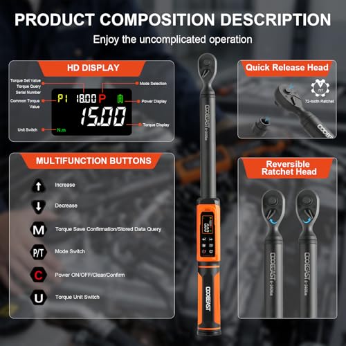 Digital Torque Wrench 1/2 Drive,Preset Value(3.76-250.8Ft.lbs./5.1-340Nm) - color: Black, size: 1/2-inch(3.76-250.8 Ft.lbs./5.1-340Nm)
