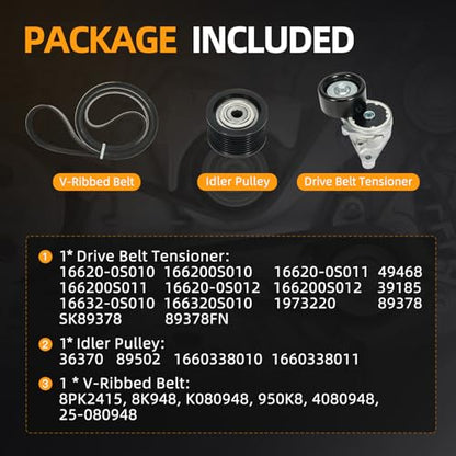 Serpentine Belt Tensioner Idler Pulley Drive Kit 4.6/5.7L V8 Fit for Toyota Sequoia/Tundra/Land Cruiser, for Lexus GX460/LX570, 2007-2018 - Replace ‎90K-39185 (39185+36370+8PK2415)