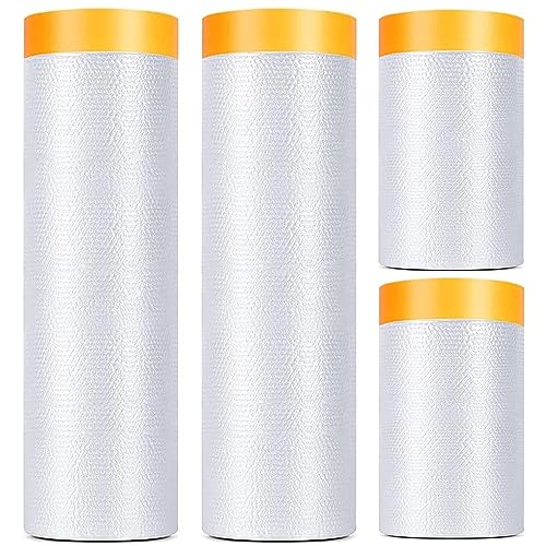 4 Rolls Pre-Taped Painting Masking Film, 3 Sizes