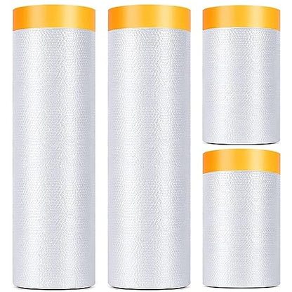 4 Rolls Pre-Taped Painting Masking Film, 3 Sizes