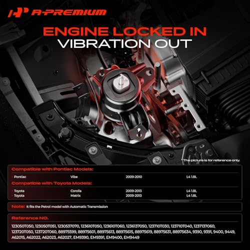 A-Premium Engine Motor Mount and Transmission Mount Kit, Set of 4 - style: Automatic - 2009-2010 Vibe, 2009-2013 Corolla/Matrix