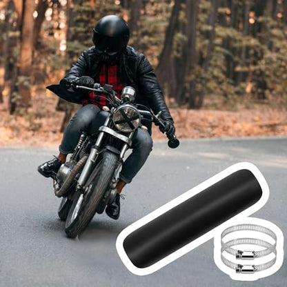 Motorcycle Exhaust Pipe Heat Shield for Leg, Universal Automotive Black Metal Steel Muffler Cover Guard Protector, Curved Style with 2 Clamps, Accessory for Motorbike MiniBike Dirtbike 50-70mm Pipe