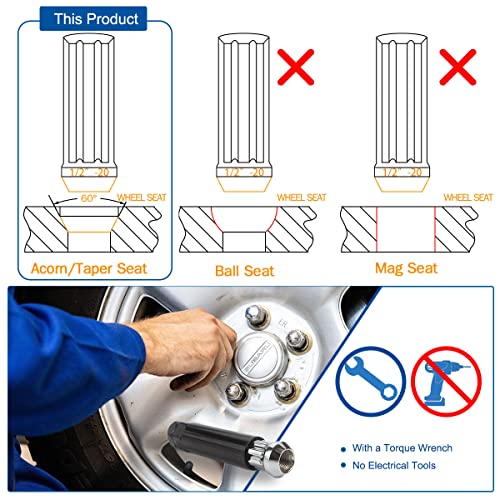 GAsupply 1/2-20 Lug Nuts Chrome, 2" 50mm Tall Cone Seat, 20Pcs+1 Key - color: Silver, size: 1/2"-20, style: 20 Pack- 2" Tall