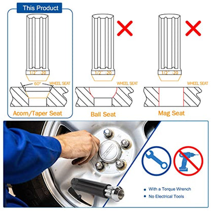 GAsupply 1/2-20 Lug Nuts Chrome, 2" 50mm Tall Cone Seat, 20Pcs+1 Key - color: Silver, size: 1/2"-20, style: 20 Pack- 2" Tall