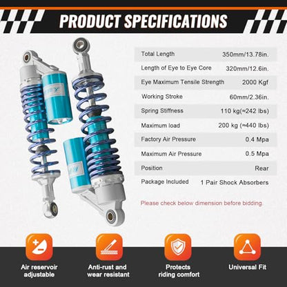 12.6" 320mm Motorcycle Rear Air Shock Absorbers Universal for HONDA - color: Blue