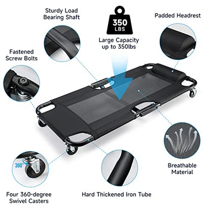 WORKPRO 40-Inch Foldable Automotive Creeper, Heavy Duty Rolling Garage Mechanic Creeper, Padded Headrest, 4 Swivel Wheels, 350 lbs Capacity Car Creeper for Repair & Maintenance