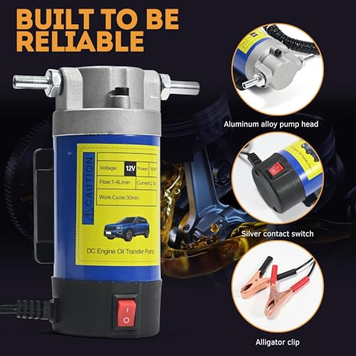 Oil Transfer Pump 12V, 100W Self Priming Oil Change Pump, Portable Gear Oil Pump, Zikepa Engine Oil Extractor Pump for Boats Cars RVs Trucks Motorcycles Lawnmowers