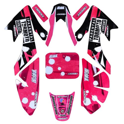 CRF50 Plastic Fairing and Pink Graphics Stickers Kit for compatible with XR50 CRF50 SDG SSR Pit Dirt Bike Motorcycle 50cc 90cc 110cc 125cc 140cc 150cc 160cc Plastic Panel Screw Set (Red) - color: Red
