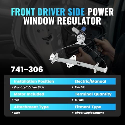 741-306 Front Left Driver Side Power Window Regulator with Motor 6 Pins - style: 741-306