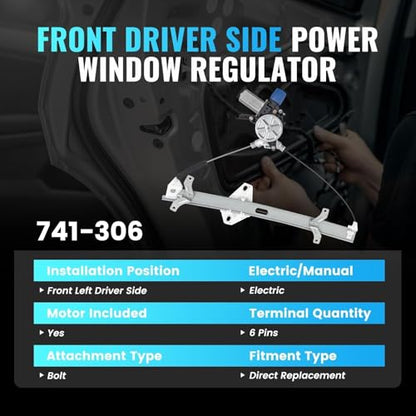 741-306 Front Left Driver Side Power Window Regulator with Motor 6 Pins - style: 741-306