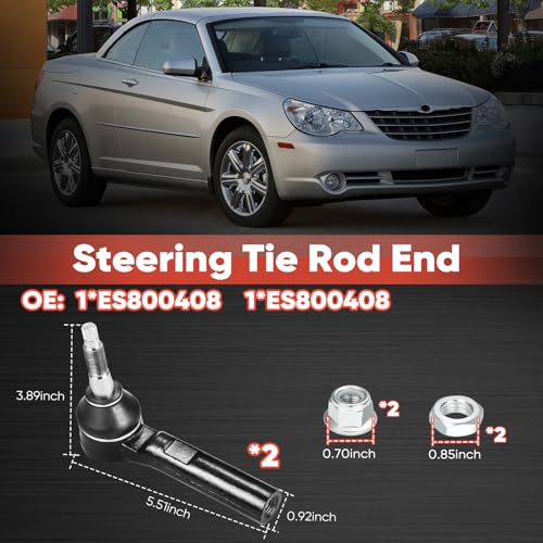 2PCS Front Outer Tie Rod Ends ES800408 LH & RH, Tie Rod End Kit Fit for Chrysler 200 Sebring Cirrus Dodge Avenger Caliber Journey Jeep Compass Patriot 2007-2020 - size: ES800408