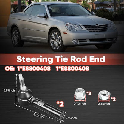 2PCS Front Outer Tie Rod Ends ES800408 LH & RH, Tie Rod End Kit Fit for Chrysler 200 Sebring Cirrus Dodge Avenger Caliber Journey Jeep Compass Patriot 2007-2020 - size: ES800408