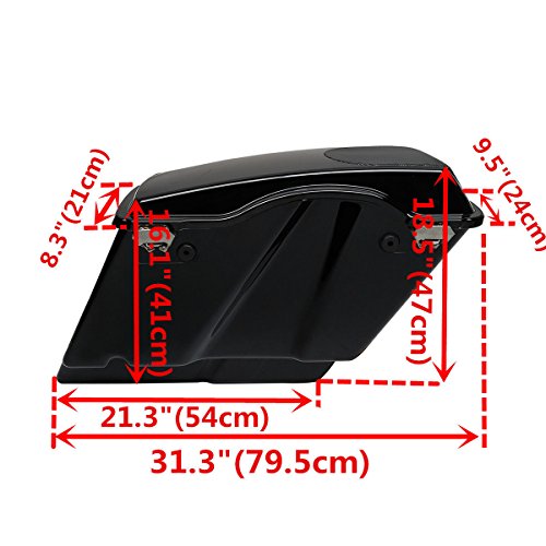 TCMT 5" Stretched Saddlebag W/ 5x7 Speaker Lids Fits For Harley Touring Models CVO Road Glide Road King Street Glide Electra Glide Ultra Classic 1994-2013 - color: Vivid Black Chrome Latches(5x7 Speaker Lid)