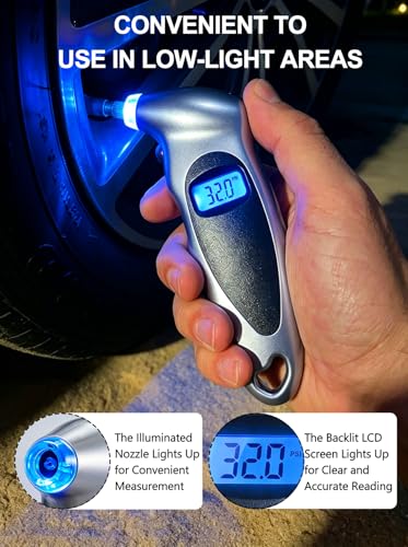 Digital Tire Pressure Gauge 150 PSI with Backlight LCD - color: Silver