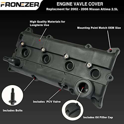 Engine Valve Cover with Gaskets, Bolts, Oil Filler Cap, PCV Valve, Spark Plug Tube Seals Compatible with 2002-2006 Nissan Sentra Altima QR25DE 2.5L Replaces# 13264-3Z001 13264 3Z001 264-982