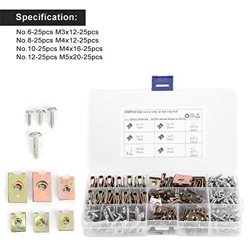 Watris Veiyi Auto Car U Clip, 200Pcs Screw Clips with Screws